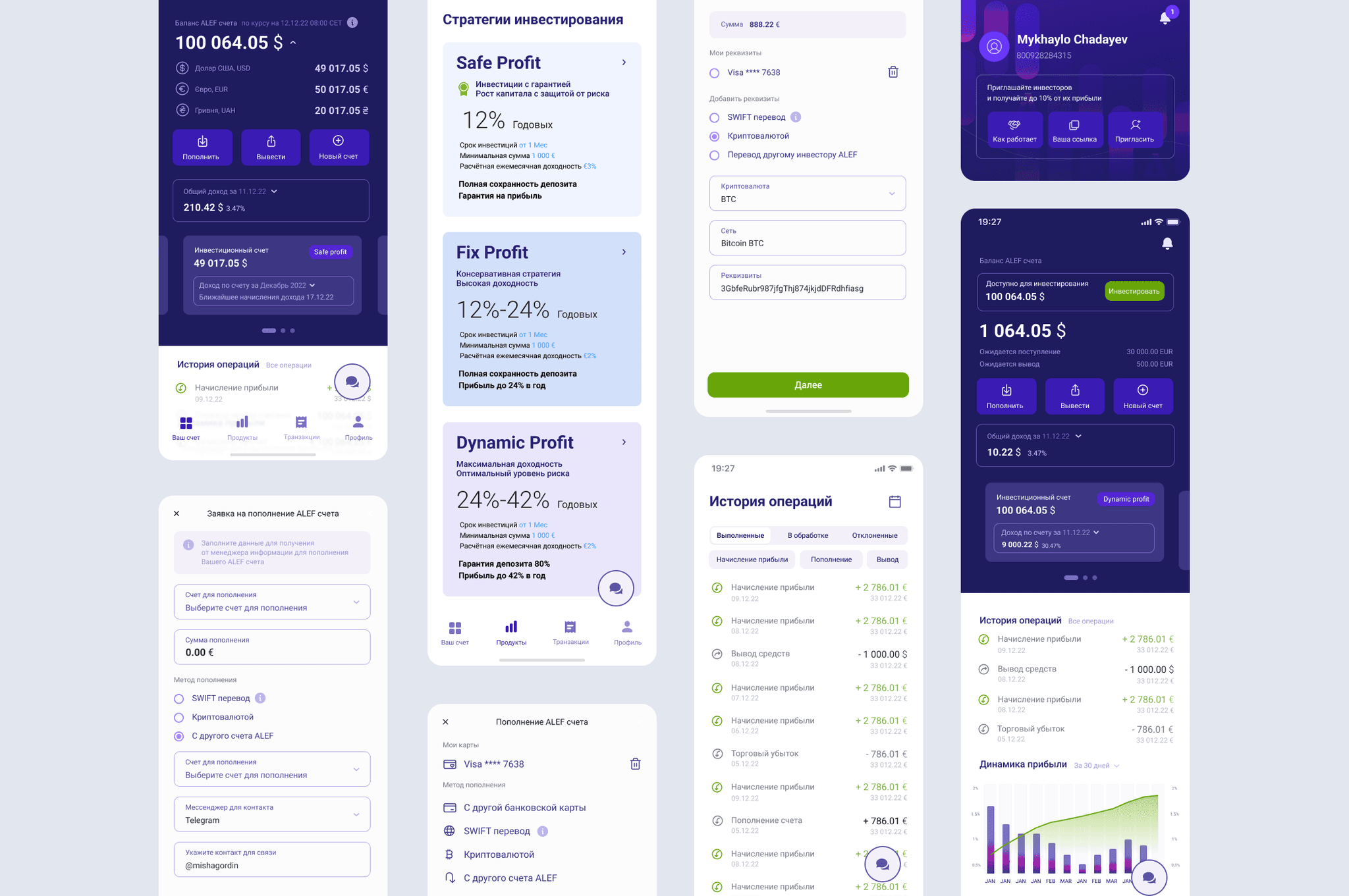 A montage of the ALEF Traders investment app and web platform.